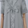 ZANZEA Elegant Womens Casual Round Neck Short Sleeve Splice Dress