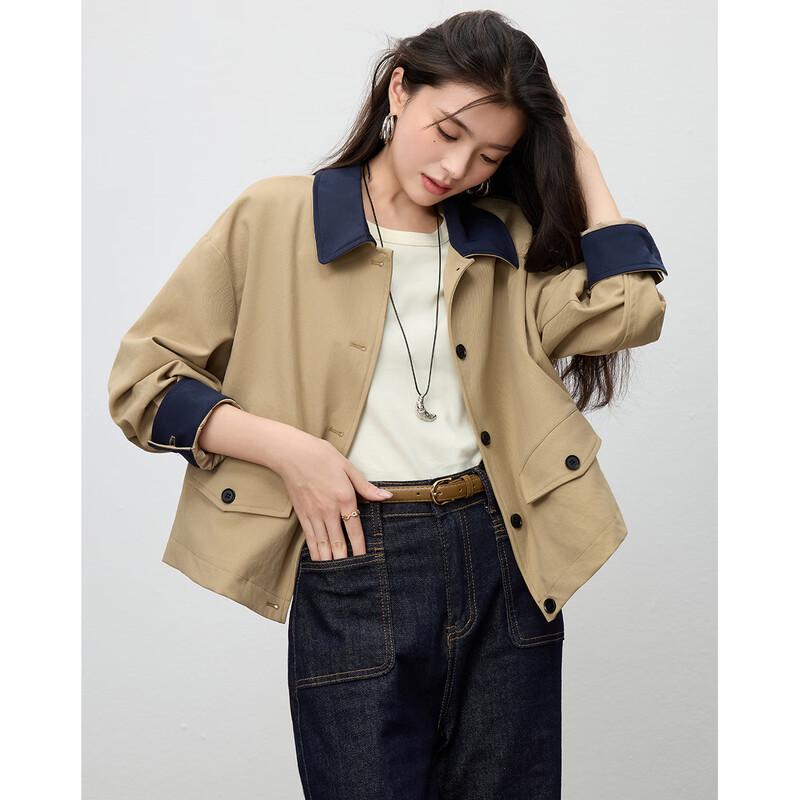 TERRE BLEUE Women's Lapel Short Trench Coat Jacket
