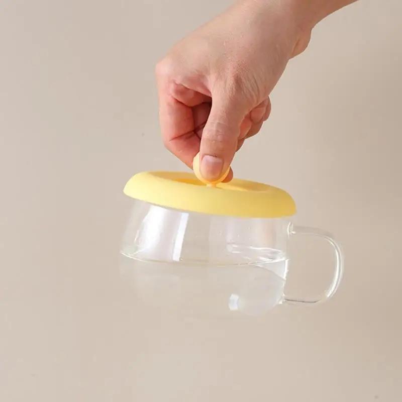 

Fashion Cup Cover Non-toxic Silicone Round Universal Water Lid Anti-dust Coffee Mug Sealed Cap With Spoon Holder Heat-Resistant жёлтый
