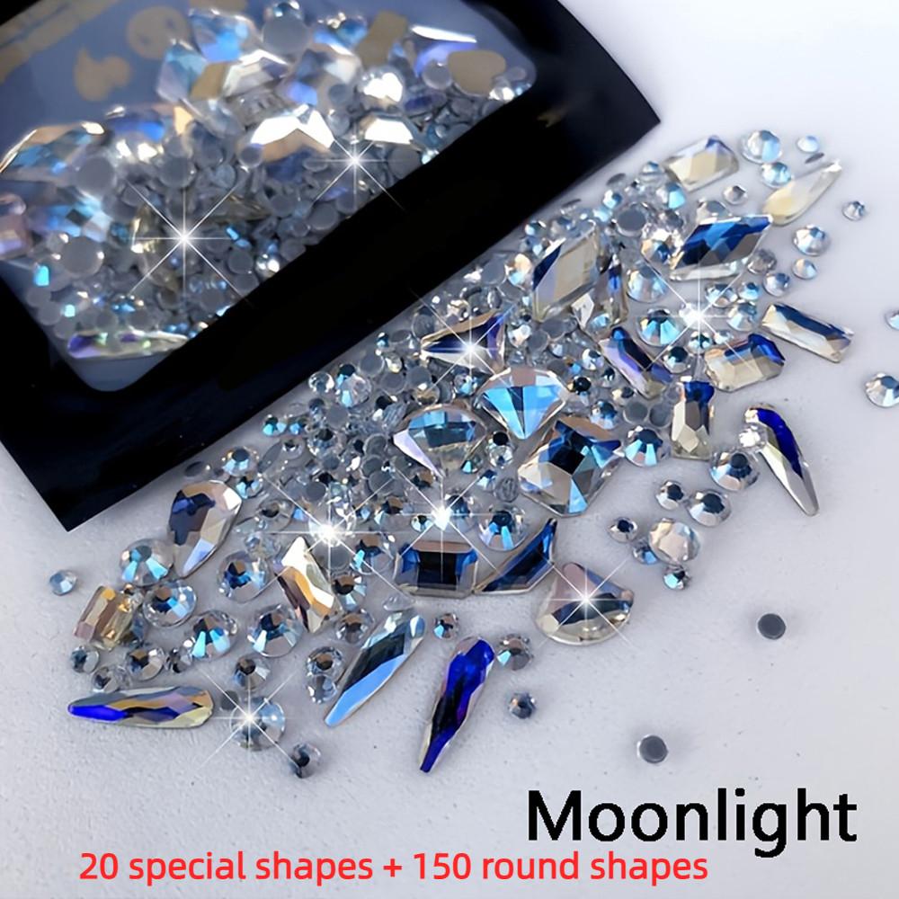 AB Flatback Glass Nail Art Rhinestones Multi-shape Mixed Diamond Gems Blue Purple Crystal Stones For DIY Nail Decoration