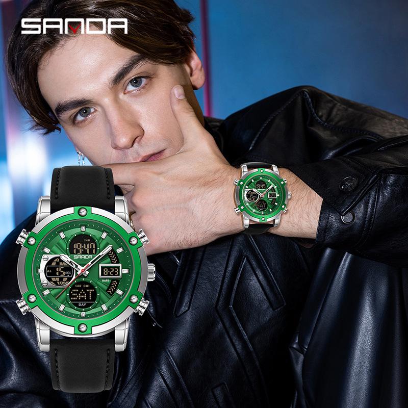 Sanda Men's Dual Display Countdown Sports Watch with Alarm