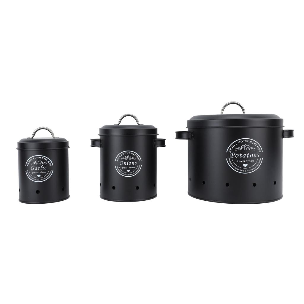3PCS Kartoffel Zwiebel Lagerung Bin Carbon Stahl Bauernhaus Kartoffeln Halter Küche Lagerung Kanister Gläser