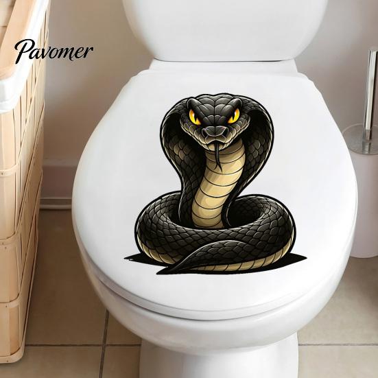 Chic Housewarming Gifts Funny Snake Toilet Lid Decal, Cartoon Sticker, Waterproof Decorations Wall Art Decor for Bathroom, Restroom, Fridge,