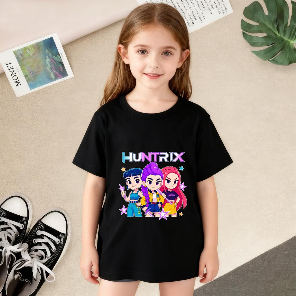 KPop Dämonenjäger Cartoon Print T-Shirts Mädchen Modisch Bequem Kurzärmlig Sommer Vielseitiges Alltags-T-Shirt