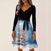 Women's Casual Fashion V Neck Long Sleeve Christmas Printed Party Vintage Long Dresses