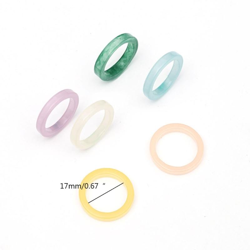 6pcs Set Korean Vintage Resin Rings Geometric Colorful Round Rings for Women Girls Simple Jewelry Gift Women Ring