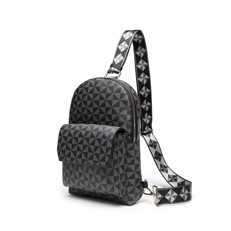 Unisex Versatile High-end Breast Bag Retro Rhombus Printing Crossbody Shoulder Bag Multi-layer Storage Mobile Phone Bag