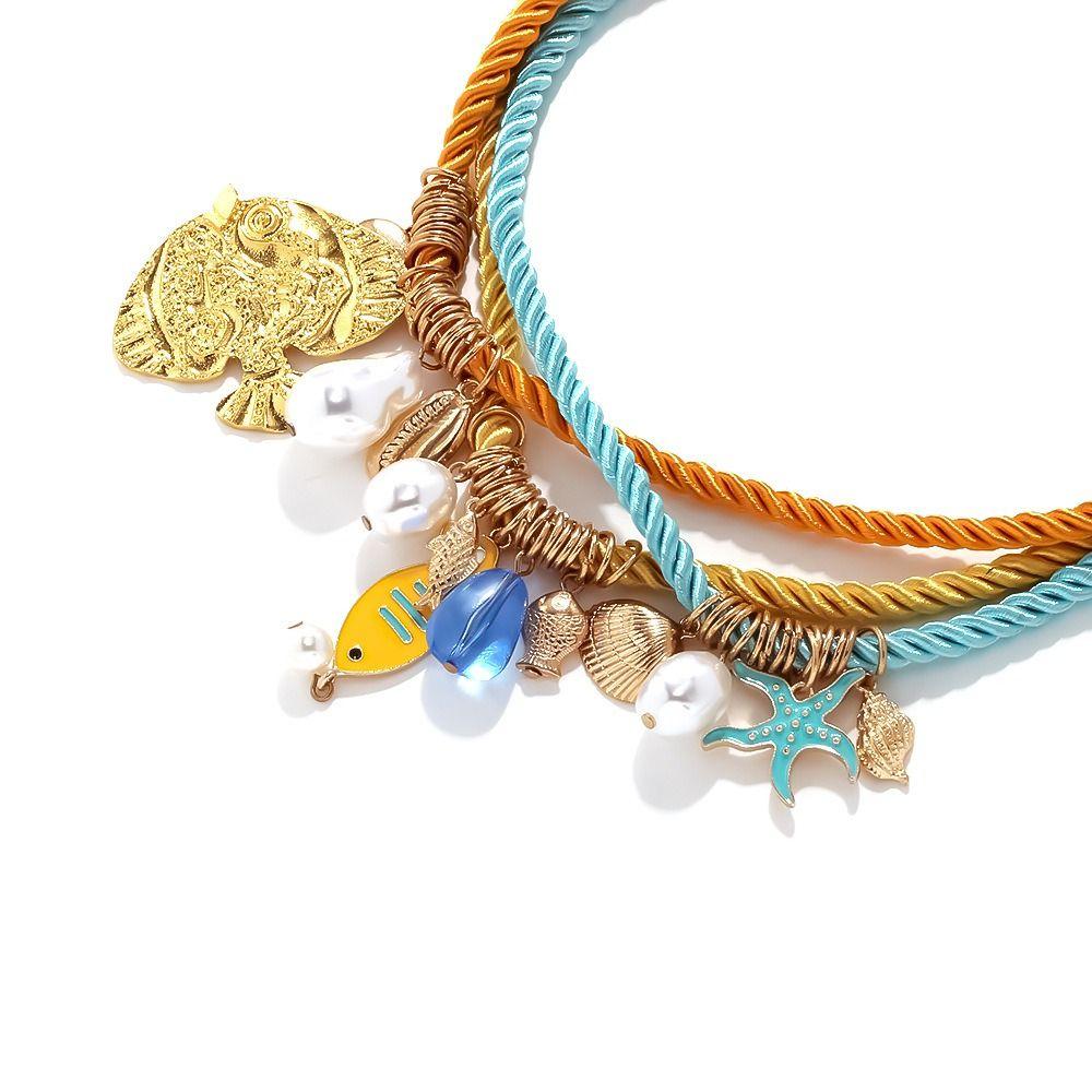 Marine Organism Charms Nylon Rope Necklace Necklace Set Dopamine Necklace  Male