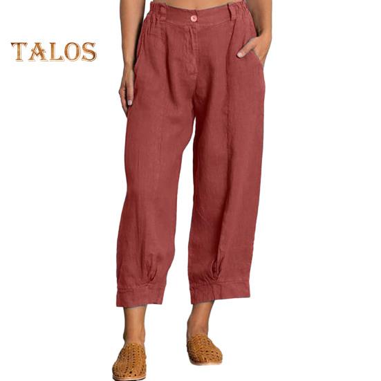 Women Casual Pants with Oblique Pockets Elastic Waist Wide-Leg Design Solid Color Leisure Pants Travel Work Daily Wear