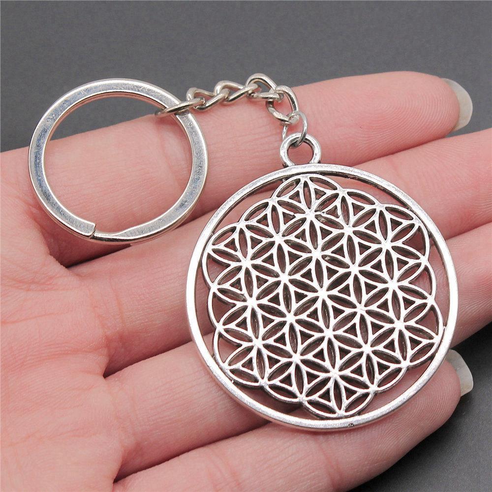 Flower of Life Symbol Sacred Geometry Keychain for Men Best Seller Boho Gift for Her Minimalist School Accessory