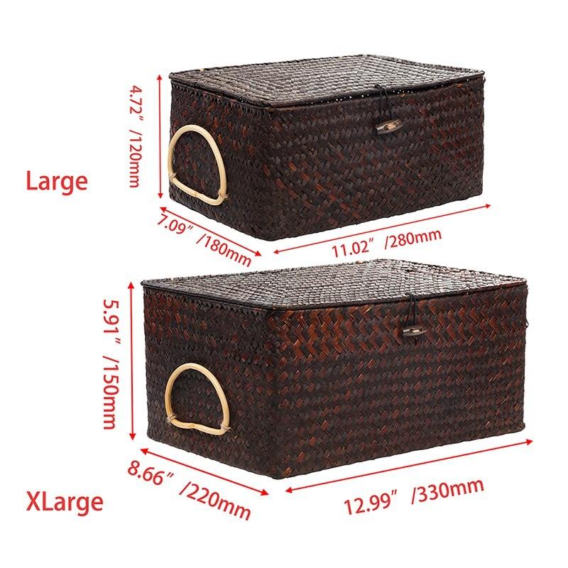 Handgewebte Regalkörbe aus Seegras mit Deckel, rechteckiger Behälter, gewebte Aufbewahrungsbox mit Griff, Home Organizer, Schlafzimmer