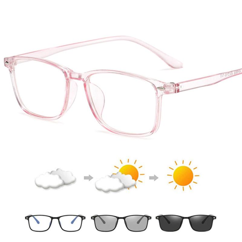 Women Men Photochromic Glasses Chameleon Change Color Rectangle Goggles 0 -0.5 -1.0 -1.5 -2.0 To -6.0