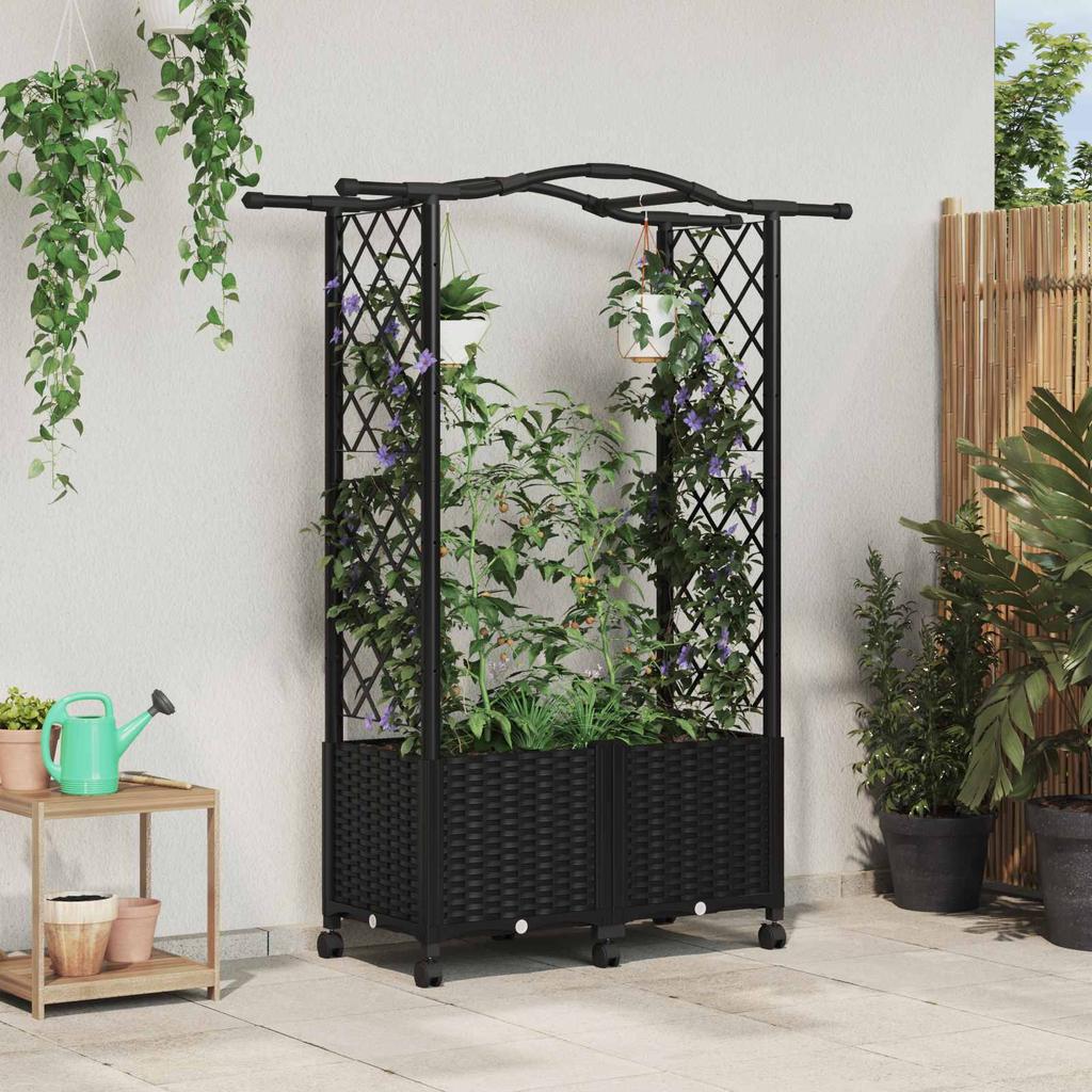 Raised Garden Bed with Trellis and Roof Black 125 X 40 X 144 Cm PP