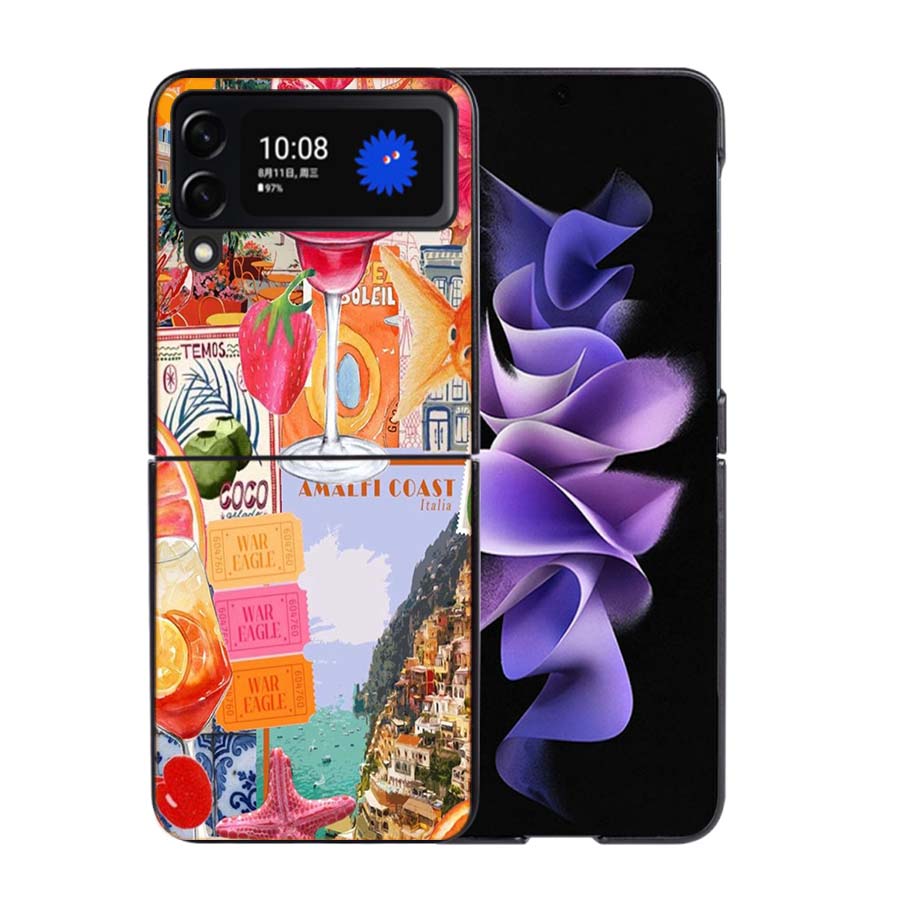 Seaside Scenery Wine Lemon Phone Case For Samsung Z Flip 7 6 5G Galaxy Z Flip4 Z Flip5 Z Flip3 Coque Black Hard PC Shell Protect
