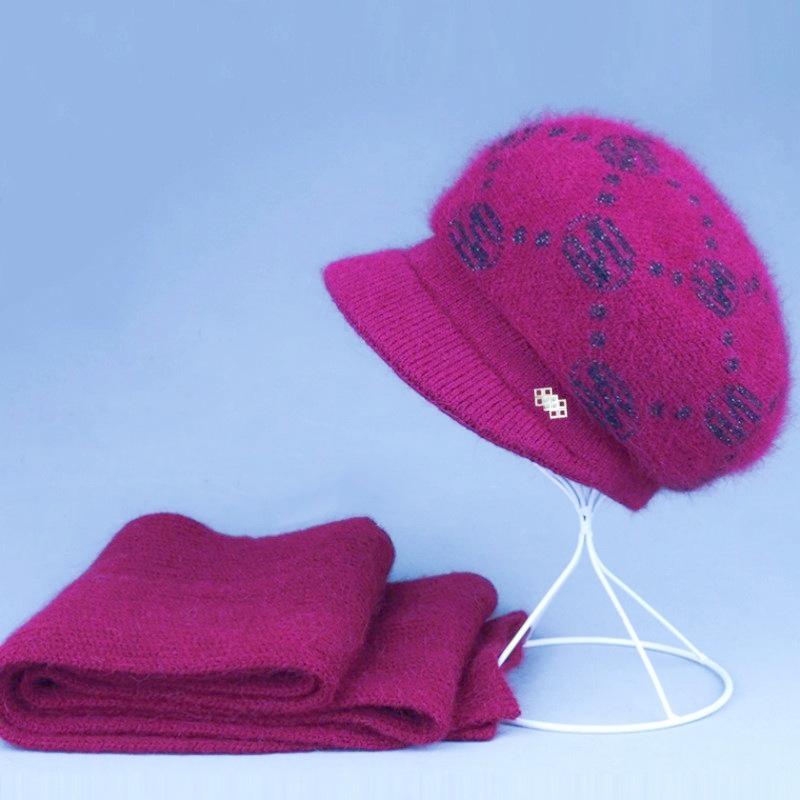 Elegant Winter Woolen Hat & Scarf Set for Women: Warm, Thick Knit with Ear Protection, Perfect for Middle-Aged & Elderly Ladies.