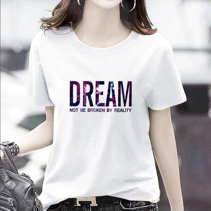 GMXIA Women's Fashion Casual Summer Spring Solid Color Print Short Sleeve O-Neck T-shirts and Loose Tops