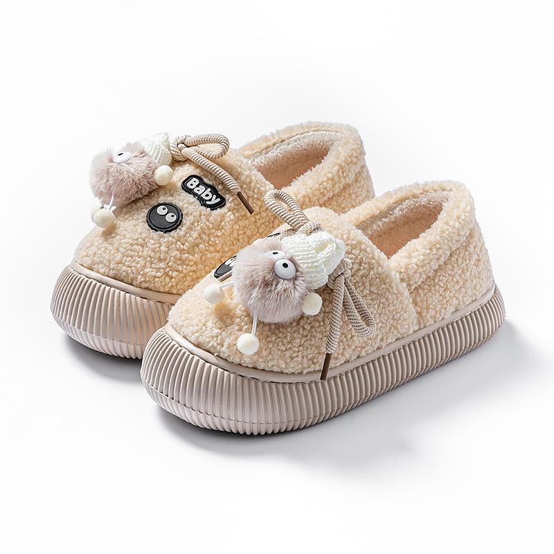Cotton slippers autumn and winter bags and cartoon home thick-soled plush warm fluffy shoes can be
