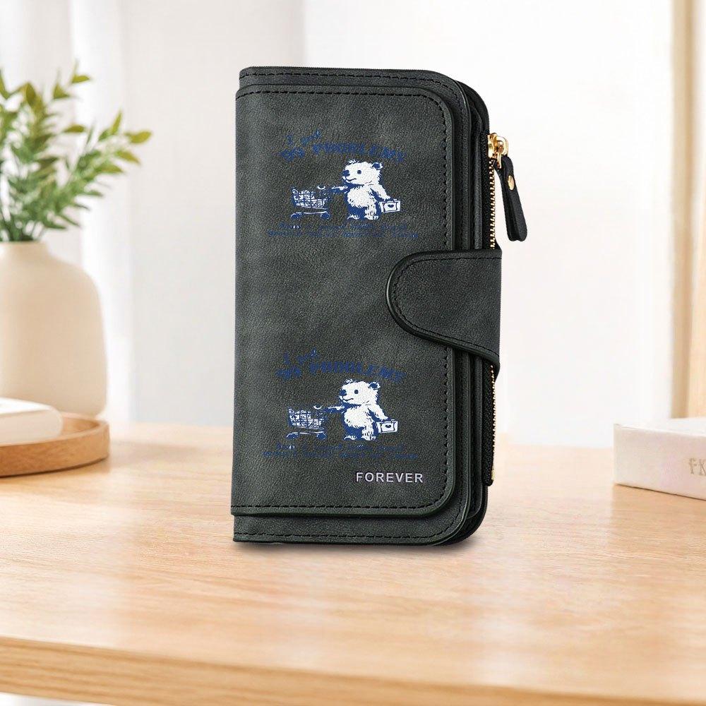 Shopping Bear Print Long Zipper Wallet, Large-capacity Card Holder, Unisex Clutch Bag, Stylish Zippered Coin Purse, Suitable for Daily Use, a Great