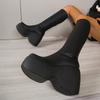 Stiefel Damenschuhe auf Plateau Kniehoch Lang Frau Keilabsätze Gothic Stripper Klobige Absätze Sexy Strumpfhose Winter Reißverschluss