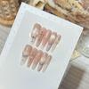 Handmade Press On Nail French Gentle Sparkling Pink Cat Eye Hollowed-out Cross Diamond Long Stiletto Fake Nail Patch Artificial Nail Reusable