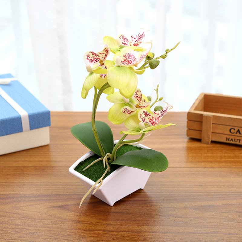 Simulate Butterfly Orchid with Flowerpot Potted Artificial Plant Home Garden Office Decoration