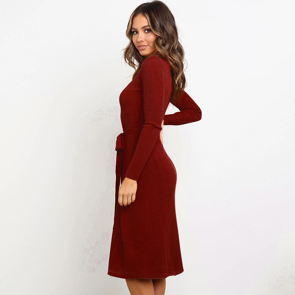 Women's Dress Autumn and Winter Fashion Slim Straps Long-sleeved Dress