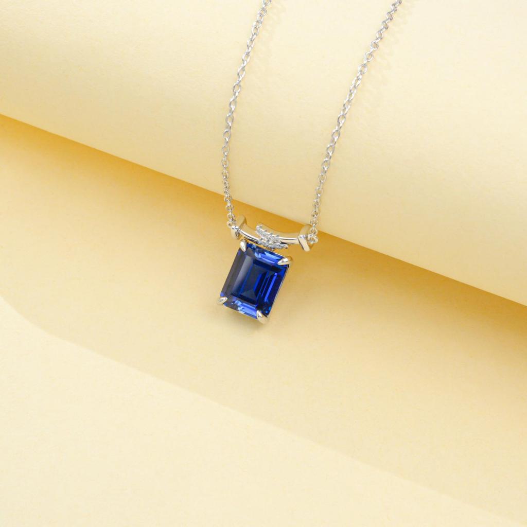 Zhou Hengfu S925 Cultured Sapphire Necklace for Women - Elegant European & American Light Luxury Bestseller.