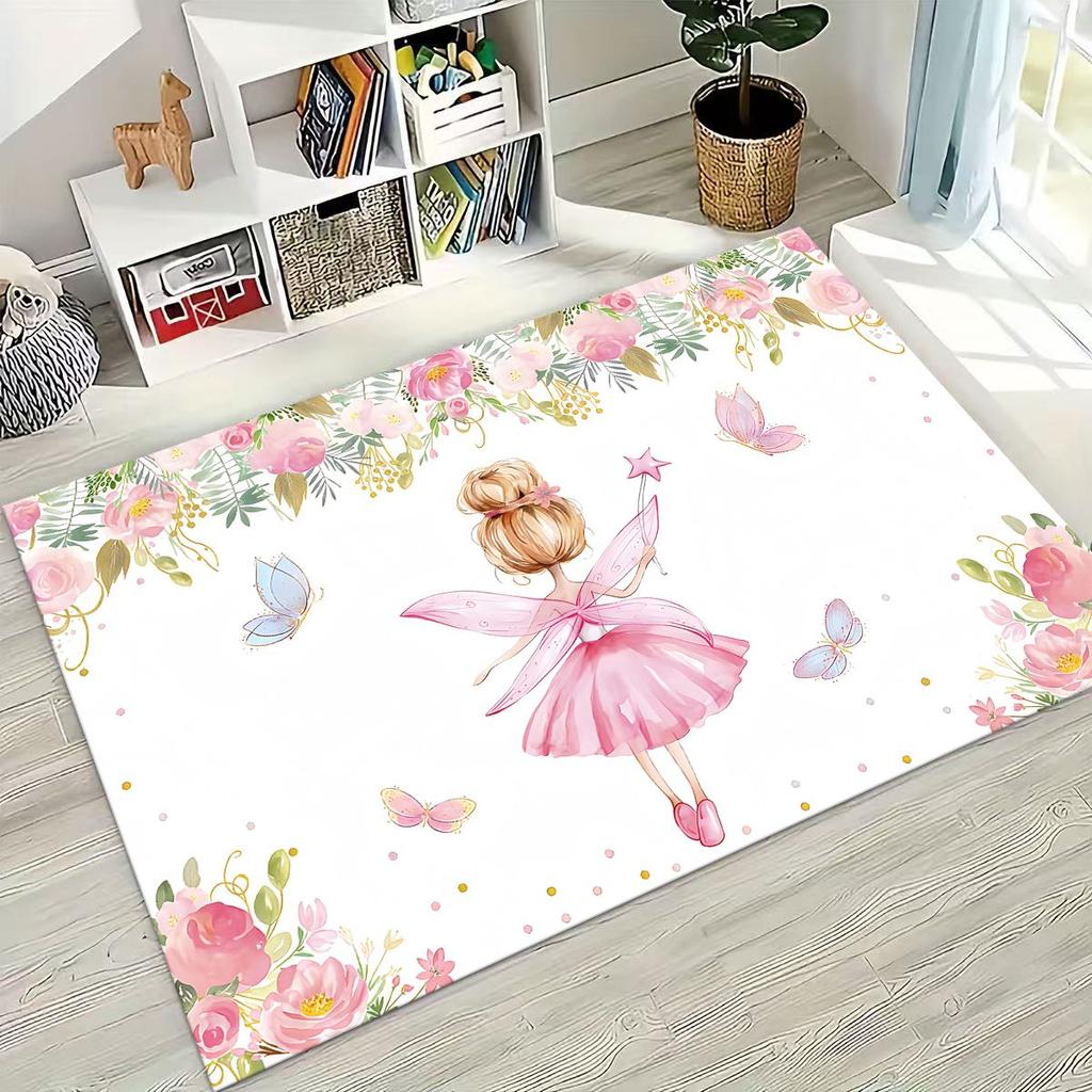 Elegant Ballet Dacing Girl Ballerina Cartoon Rug for Bedroom Living Room Sofa Home Doormat Decor,Large Kids Non-slip Floor Mat