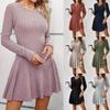 Elegant European & American V-neck Knit Mini Dress - Women's A-line Long Sleeve Outfit, 2025 Collection