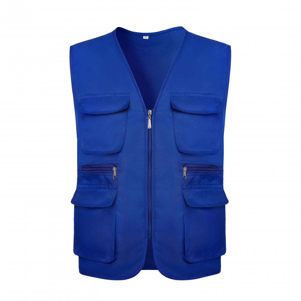 Customized Logo Polyester Fabric Vest Breathable Outdoor Casual Fishing Work Volunteer Safety Utility Multi Pocket OutWear OEM L