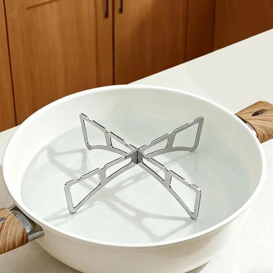 Folding Steam Rack Stainless Steel Portable Space-Steamer Stand Reversible Stable Support Heat Insulation Kitchen Accessories