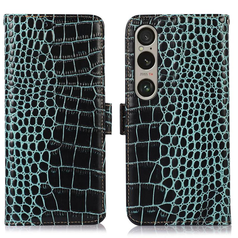 For Sony Xperia 1 VI Case Genuine Cow Leather Phone Cover with RFID Blocking Wallet