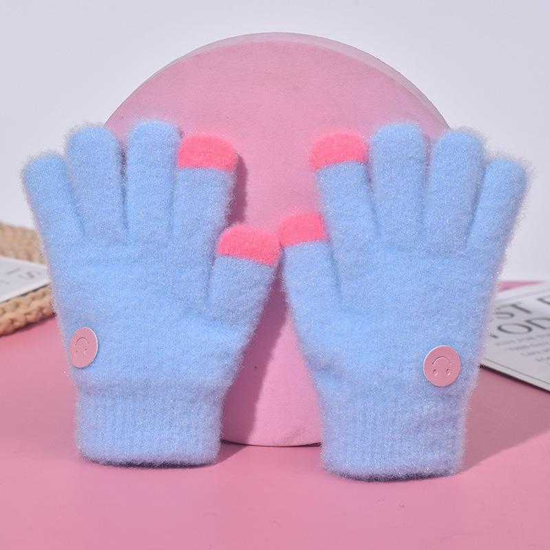 Children's gloves Thin winter girls' fingers Autumn and winter male treasure female universal cartoon smiley face Outdoor knitted gloves