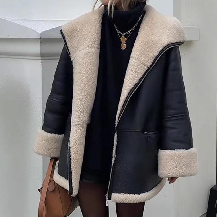 Women's Fleece-lined Faux Fur One-piece Coat - 2024 Autumn/Winter Collection