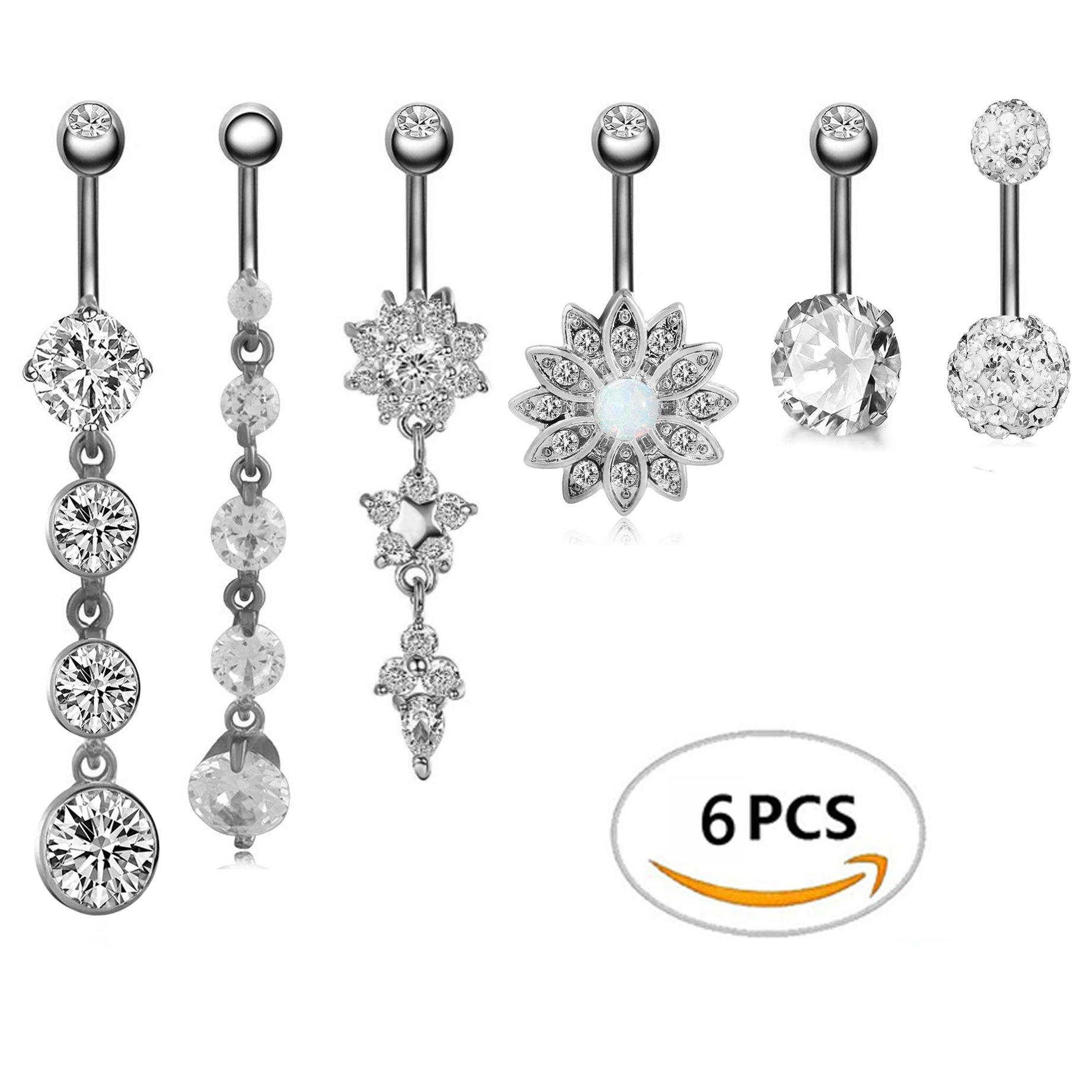 

Набор из 6 предметов из вермикулита, пупочный гвоздь, Австралия, пупок живота, пряжка пупка живота, прокол ювелирных изделий серебряный