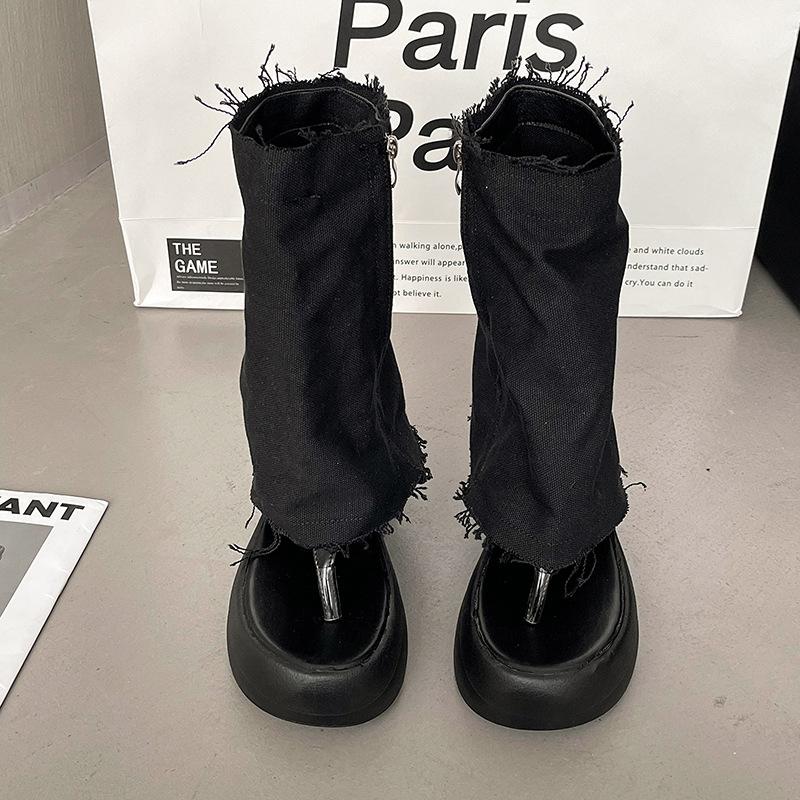 Comemore Two Wear Thigh-high Sndals Boots Summer Thick Bottom Trouser Tube Boots Chunky High Heeled Sandal for Women