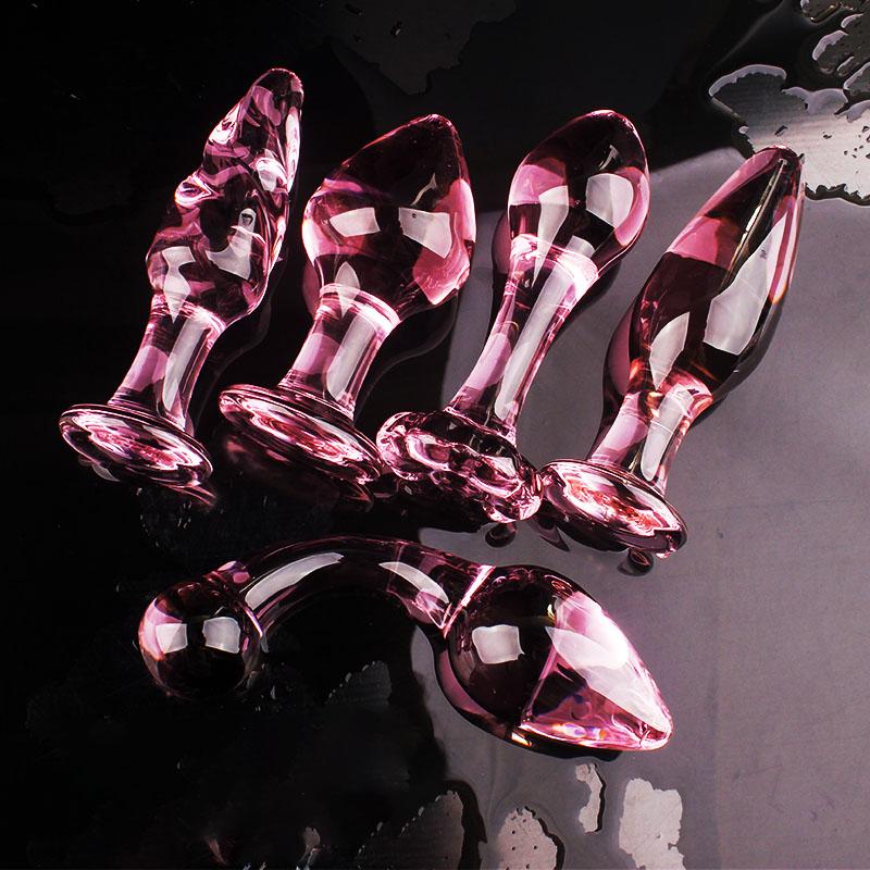Pink Ribbed Glass Butt Plug Masturbation Sex Toy Explore Ass Play Women Man Gspot Stimulate Orgasmic Lesbian Backdoor Game