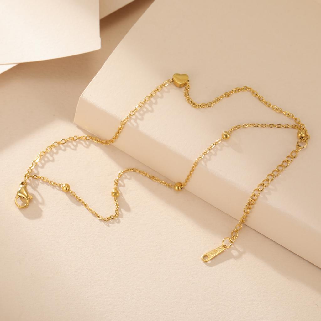 Teamer Stainless Steel Summer Love Heart Charm Bracelet Anklet for Women Girls Double Layer Chain Anklet Foot Beach Jewelry
