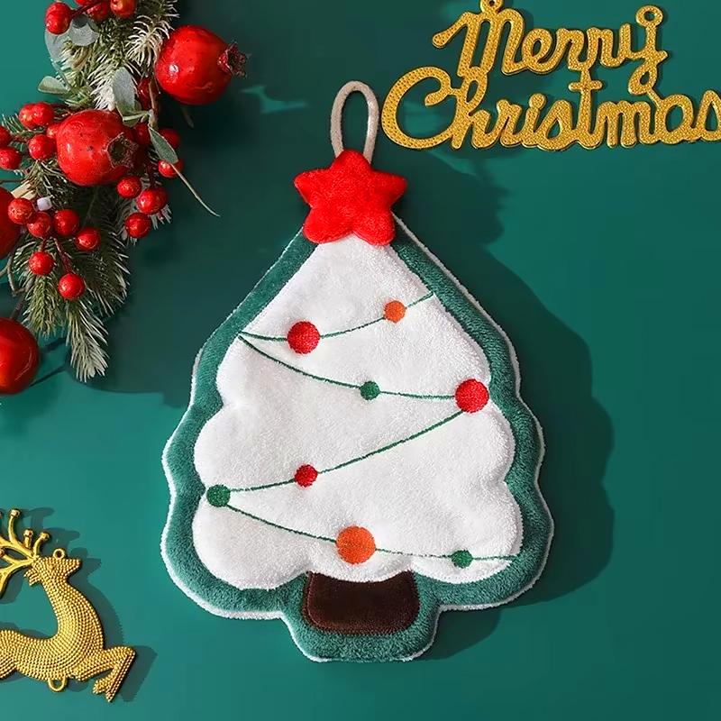 Christmas Towel Cute Christmas Atmosphere Practical Christmas Gift Comfortable Hand Towels Kitchen 4 Styles