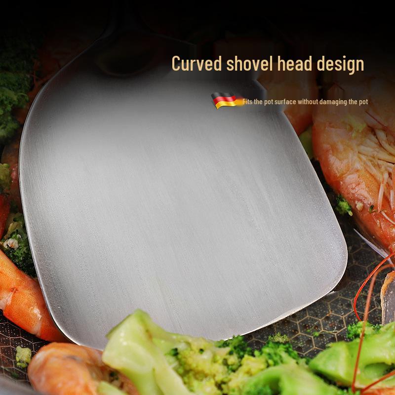 304 Stainless Steel Spatula Set with Long Wooden Handle: Anti-Scald Slotted Spoon for Home Cooking and Stir-Frying.