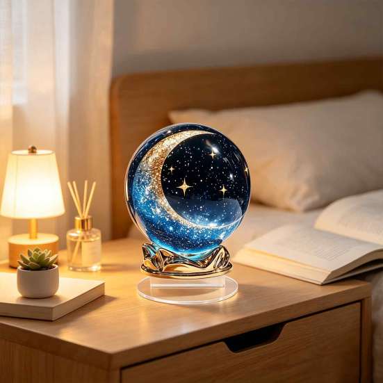 Decorative Acrylic Spheres Moon Star/Fairy Crystal Ball Ornament, Sphere for Bedroom Living Starry Sky Gifts Room Desk Decor, Exquisite Decoration
