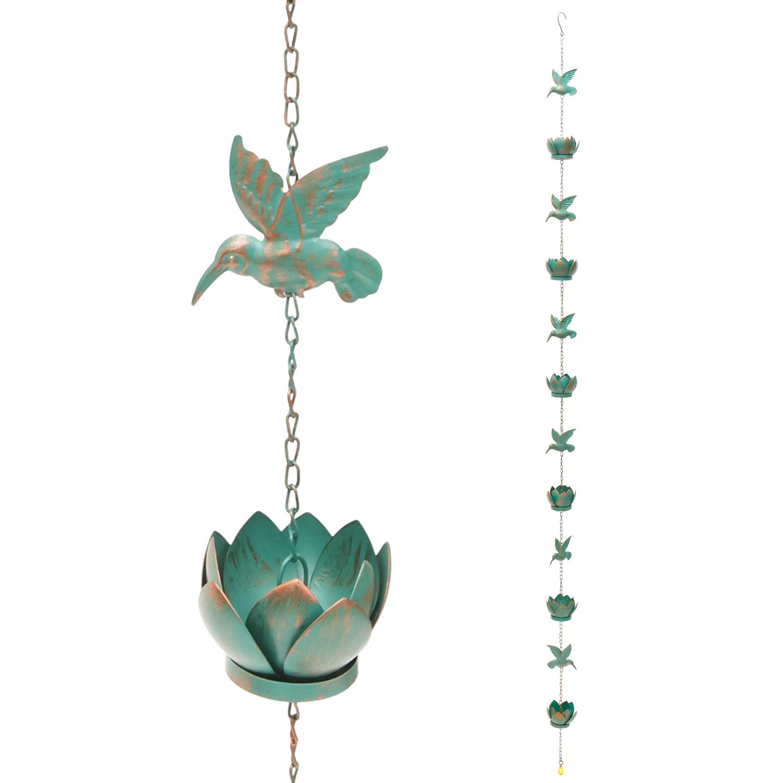 

250cm Lotus Hummingbird Rain Chain Metal Outdoor Gutter Downspout Hanging Rain Catcher Diverter & Rainwater Garden Decoration зелёный