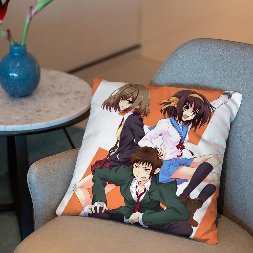 The Melancholy of Haruhi Suzumiya Cushion Cover 2-in-1 Reversible Plush Pillow Cover | Car/Sofa/Bed | Perfect Gift