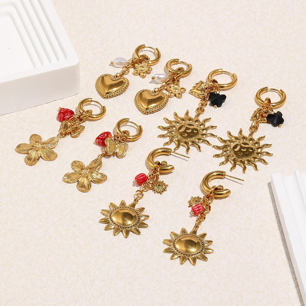 MamacitaSlay 316L Stainless Steel Flower Heart Sun Earrings 18K Gold Plated Waterproof Jewelry Women's High Quality Earrings