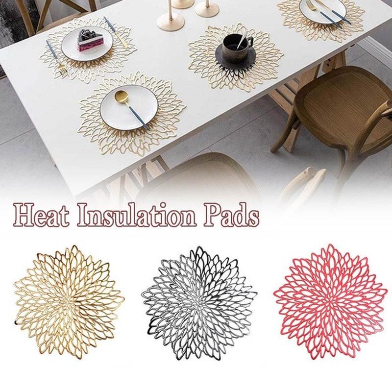 2Pcs  PVC Hollow Insulation Coaster Pads Table Bowl Mat Home Christmas Decor Heat Resistant Flower Shape Placemat for Dining Table