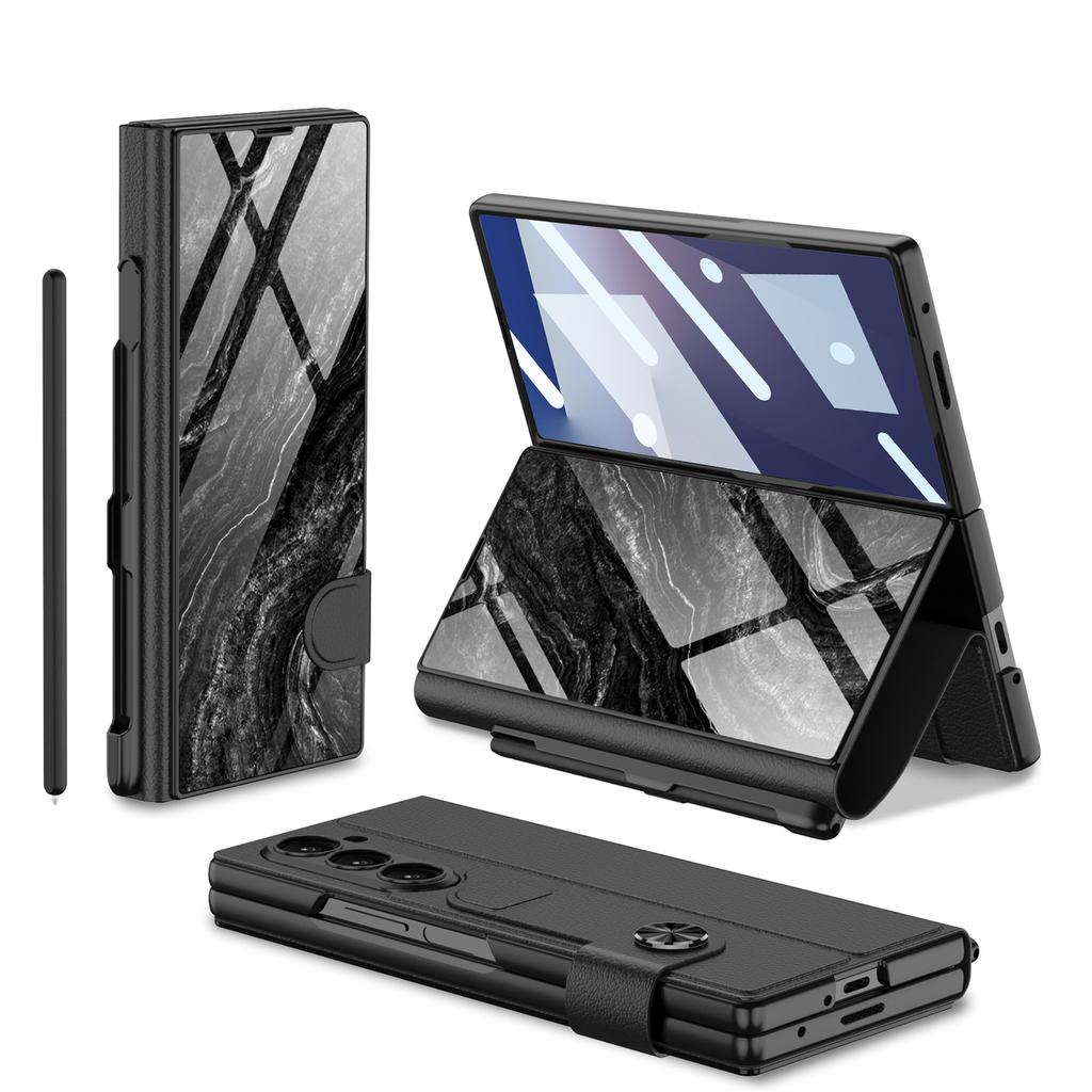 Samsung Z FOLD7 Folding Mobile Phone Case Z Fold7 Pen Slot Leather Case Flip Glass Protective Cover