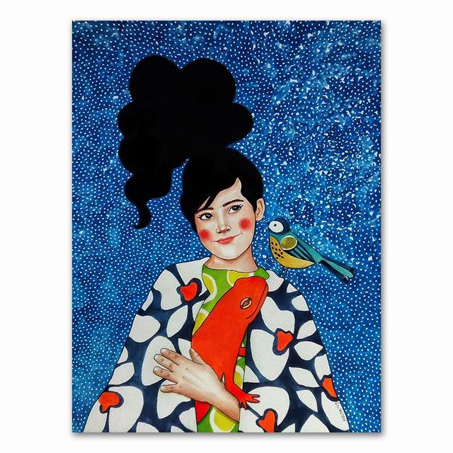 Abstract Girl Hair Flower Bird Wall Art Canvas Painting Vintage Nordic Prints Wall Pictures For Living Room No Frame