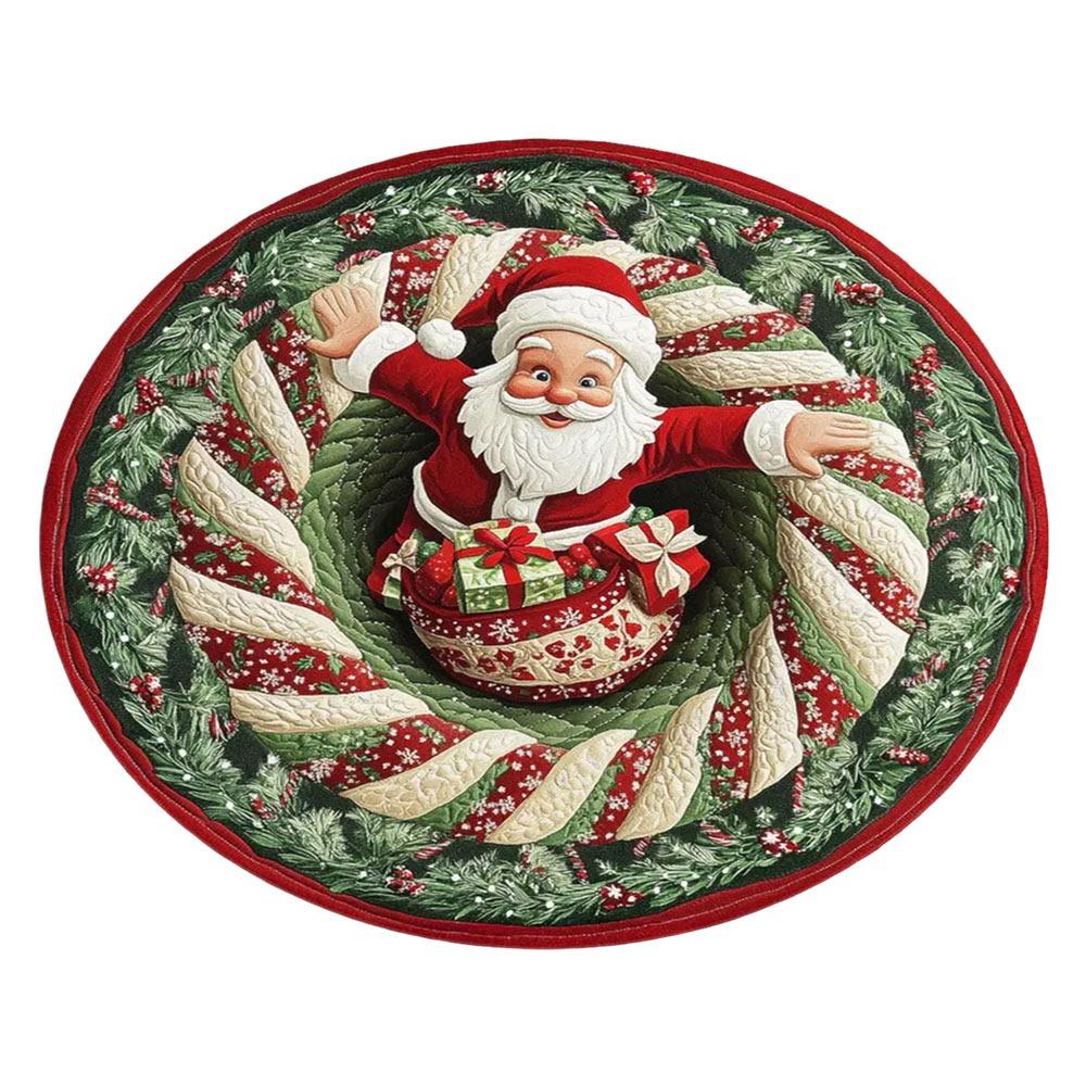 60*60cm Christmas Round Carpet Crystal Velvet Red Christmas Tree Base Mat 3D Special-shaped Anti-Slip Entrance Carpet