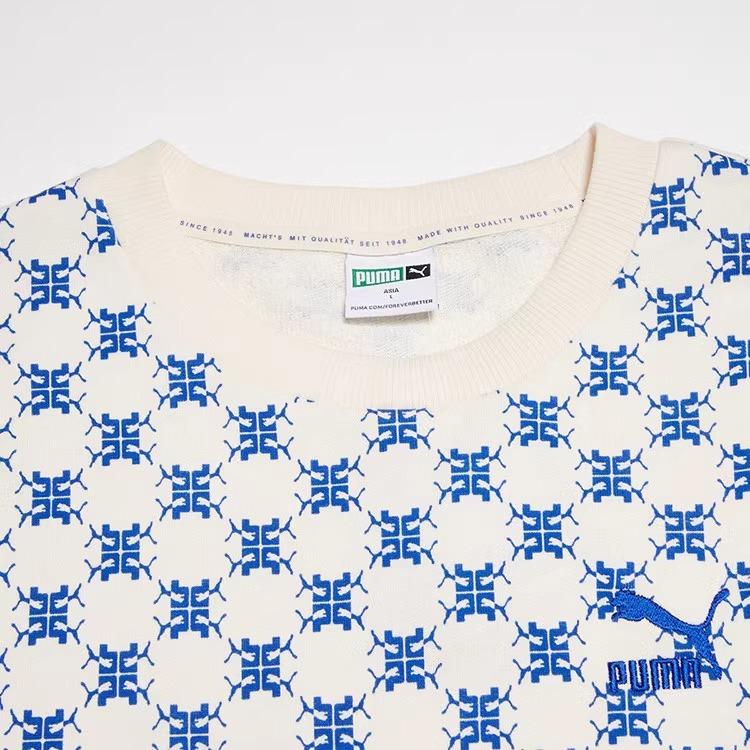 Puma All Over Diamond Pattern Sports Casual Crew Neck Sweatshirt Unisex Sweatshirt Blue White 539753-65