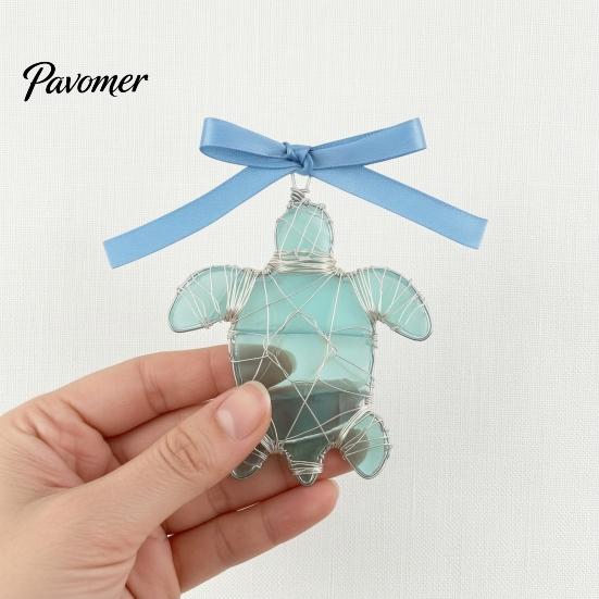Artisanal Coastal Style Gifts Handmade Sea Glass Ocean Ornaments, 2D Wire Wrapped Christmas Tree Decoration, Story Collection Decor Turtle Octopus